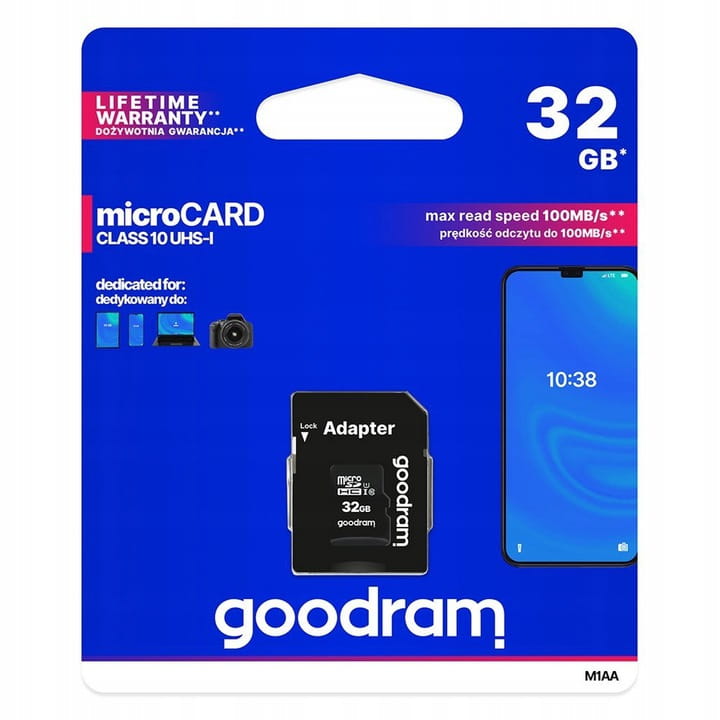 Karta Pamięci GOODRAM microSDHC 32GB class 10 UHS-I + adapter SD