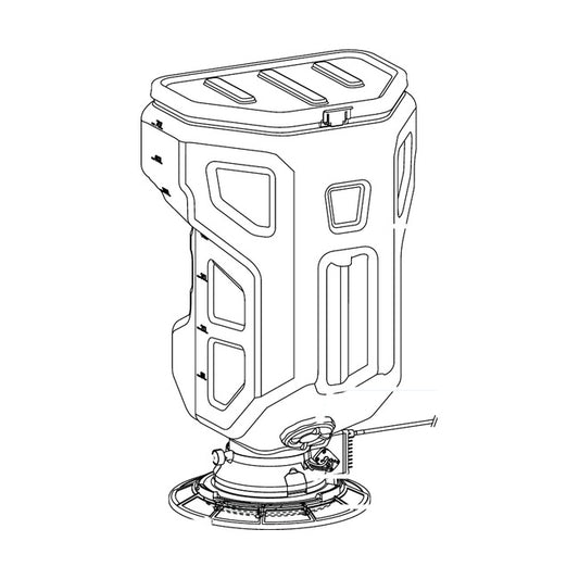 DJI Agras T50 – system rozsiewu, widok z boku (rysunek)
