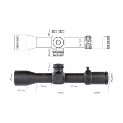 Luneta celownicza Delta Stryker HD 3,5-21x44 DPRC-1, rysunek techniczny z wymiarami
