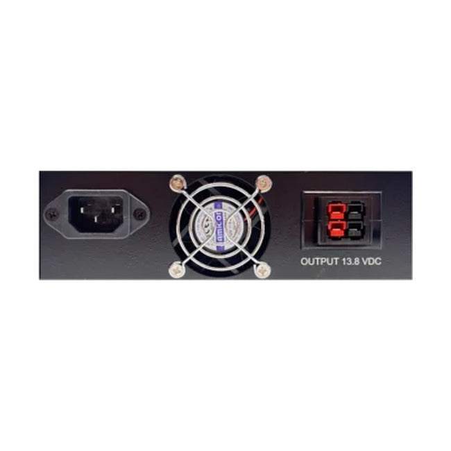 Tylny panel zasilacza Samlex SEC-1235G PP – gniazdo zasilania 230 V, wentylator i dwa wyjścia Anderson Powerpole 13,8 V